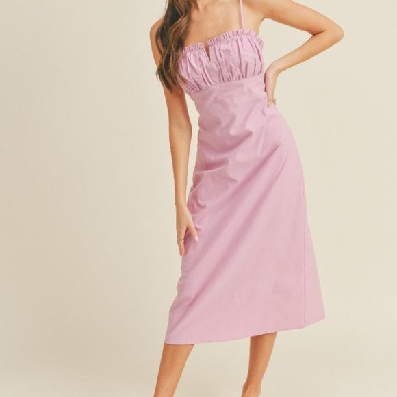 New Lavender Ruffle Cut Out Midi Dress - Picture 3 of 6